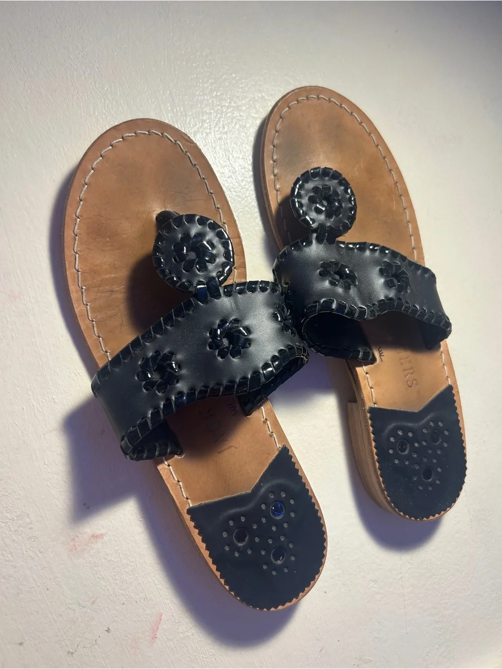 Jack Rogers Black & Tan Leather Slide Sandals
